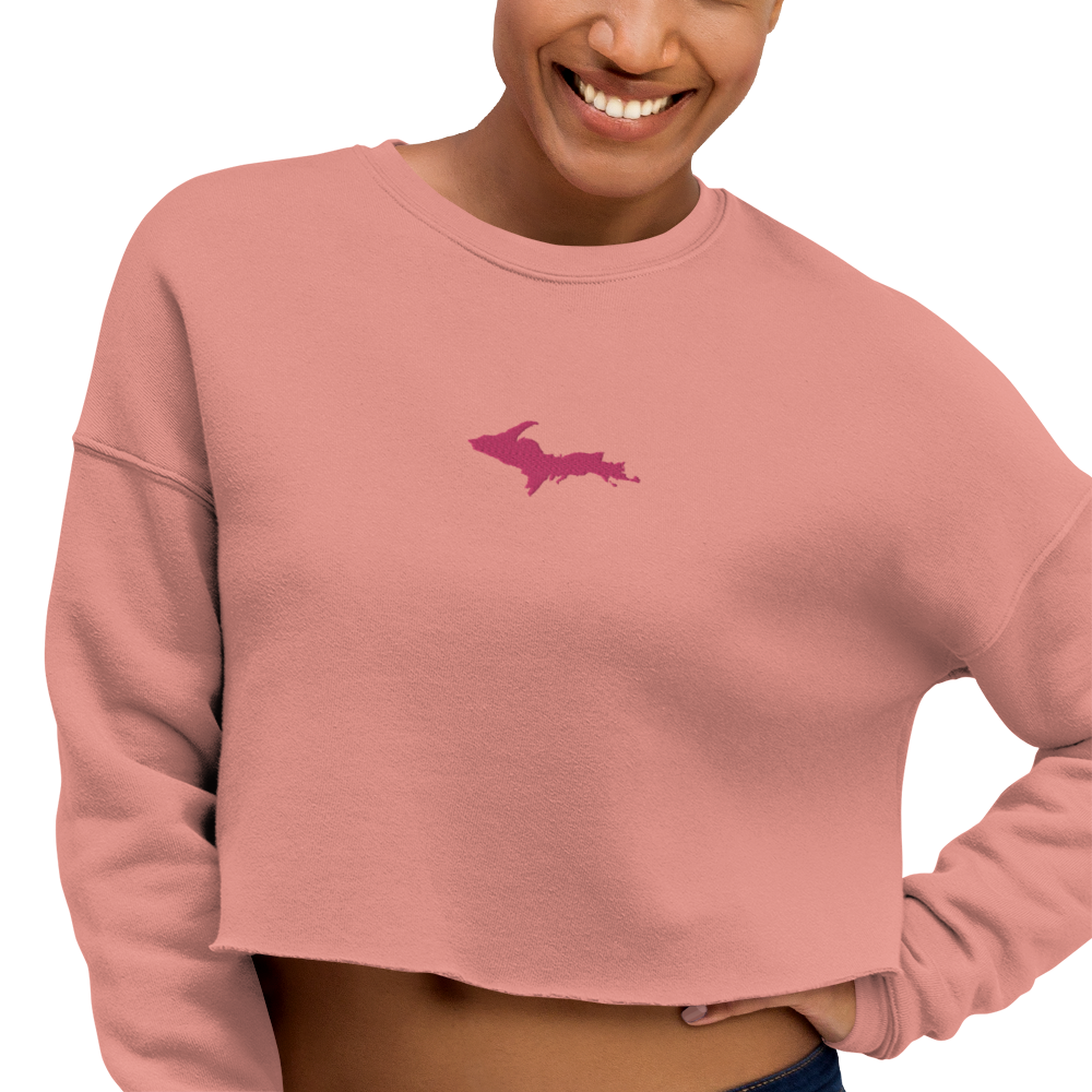 Michigan Upper Peninsula Cropped Sweatshirt (w/ Embroidered Pink UP Outline)