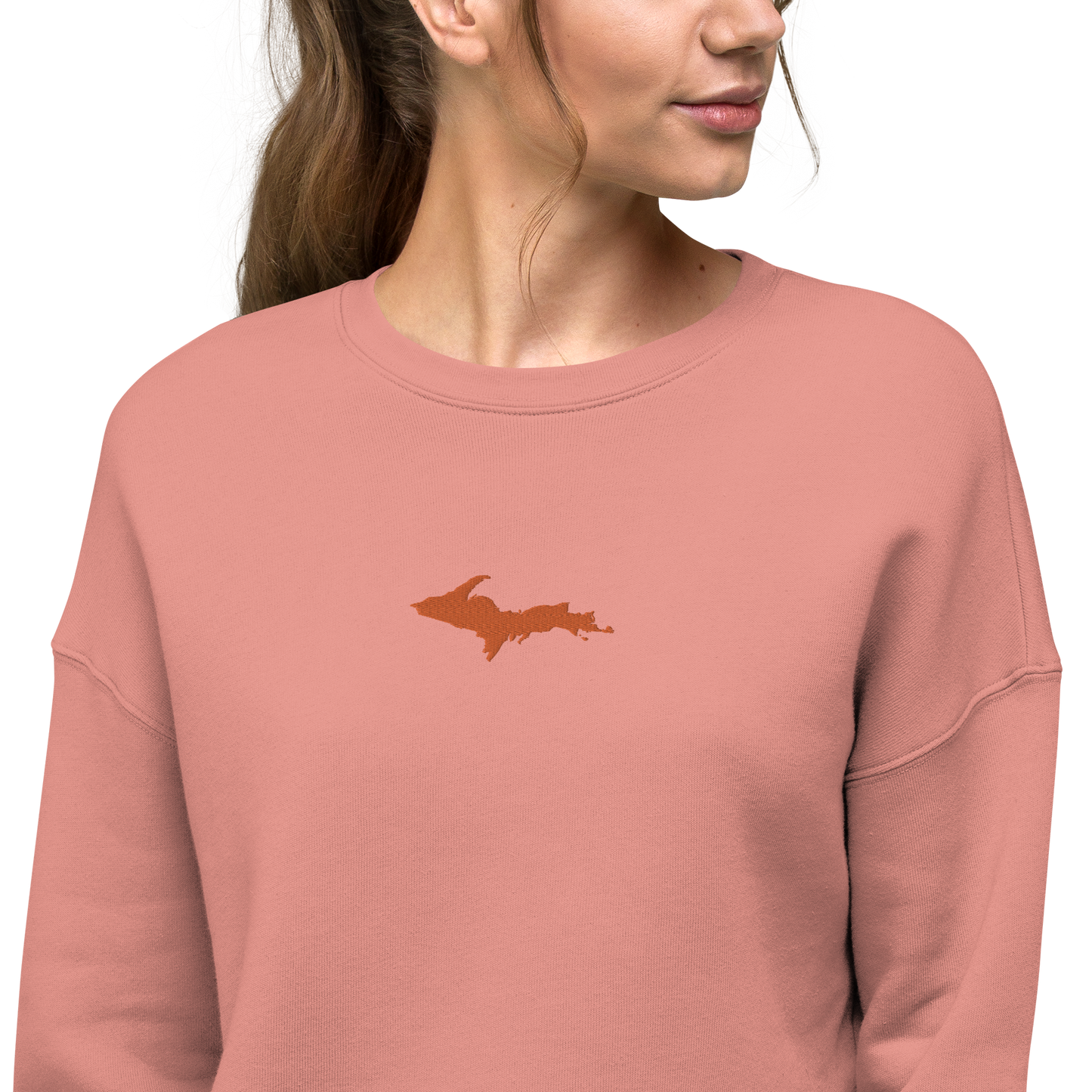 Michigan Upper Peninsula Cropped Sweatshirt (w/ Embroidered Orange UP Outline)