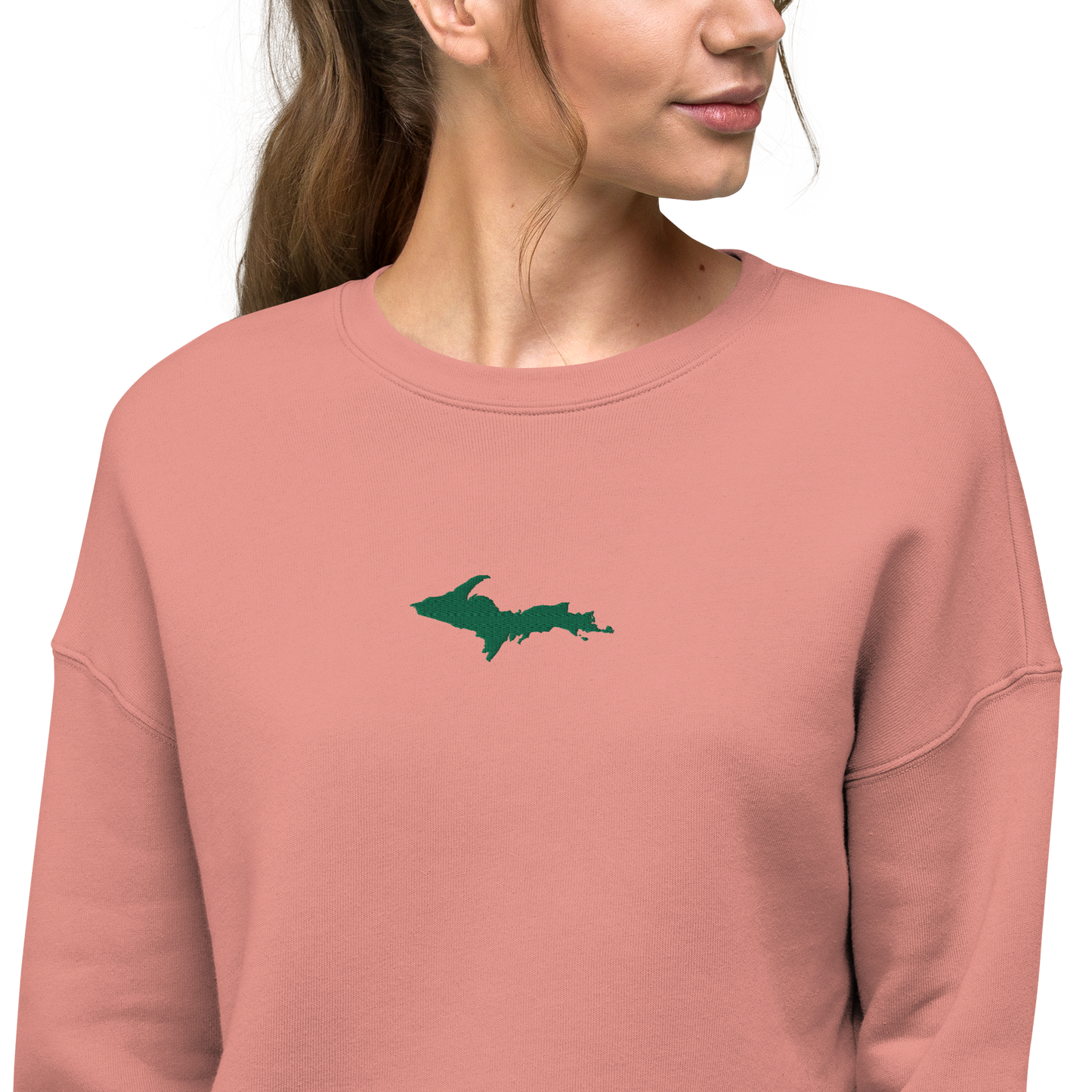 Michigan Upper Peninsula Cropped Sweatshirt (w/ Green UP Outline)