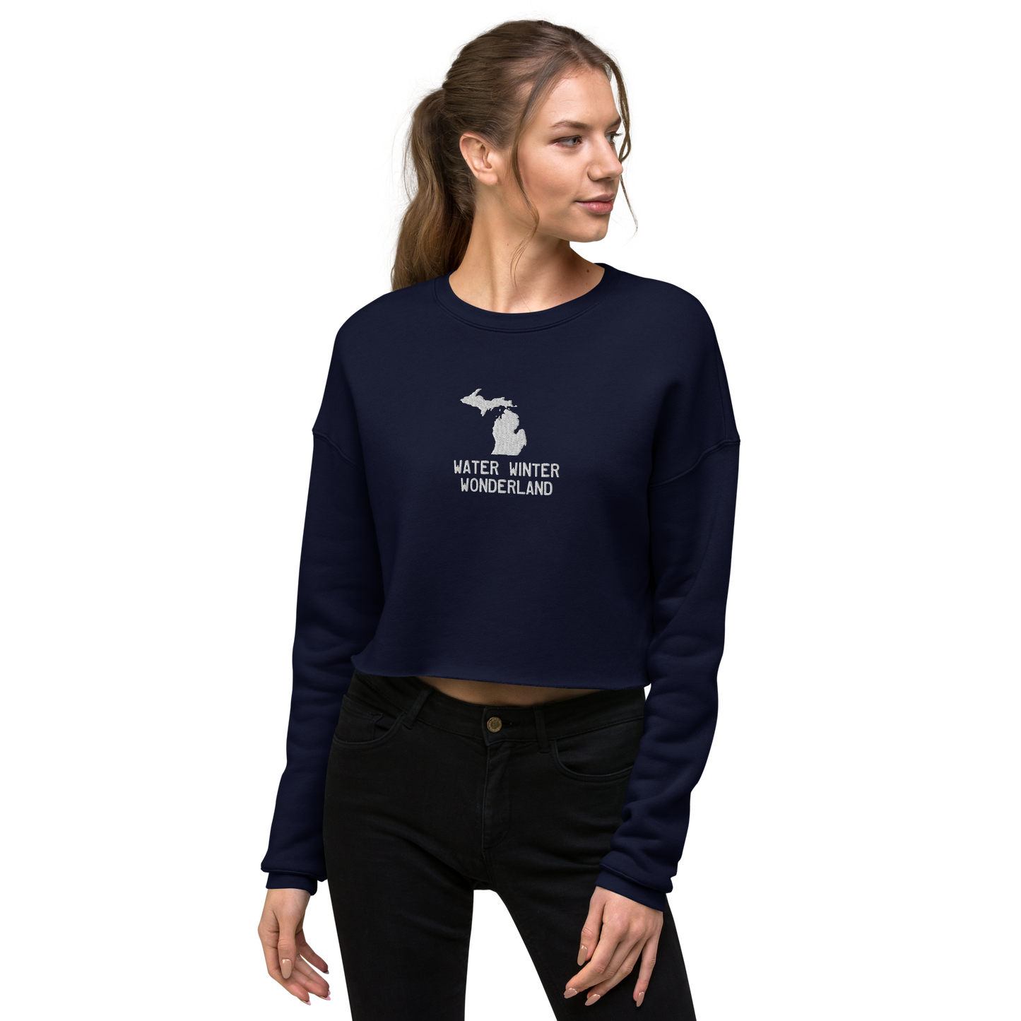 'Water Winter Wonderland' Cropped Sweatshirt | Gold/Navy Embroidery