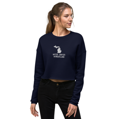 'Water Winter Wonderland' Cropped Sweatshirt | Gold/Navy Embroidery