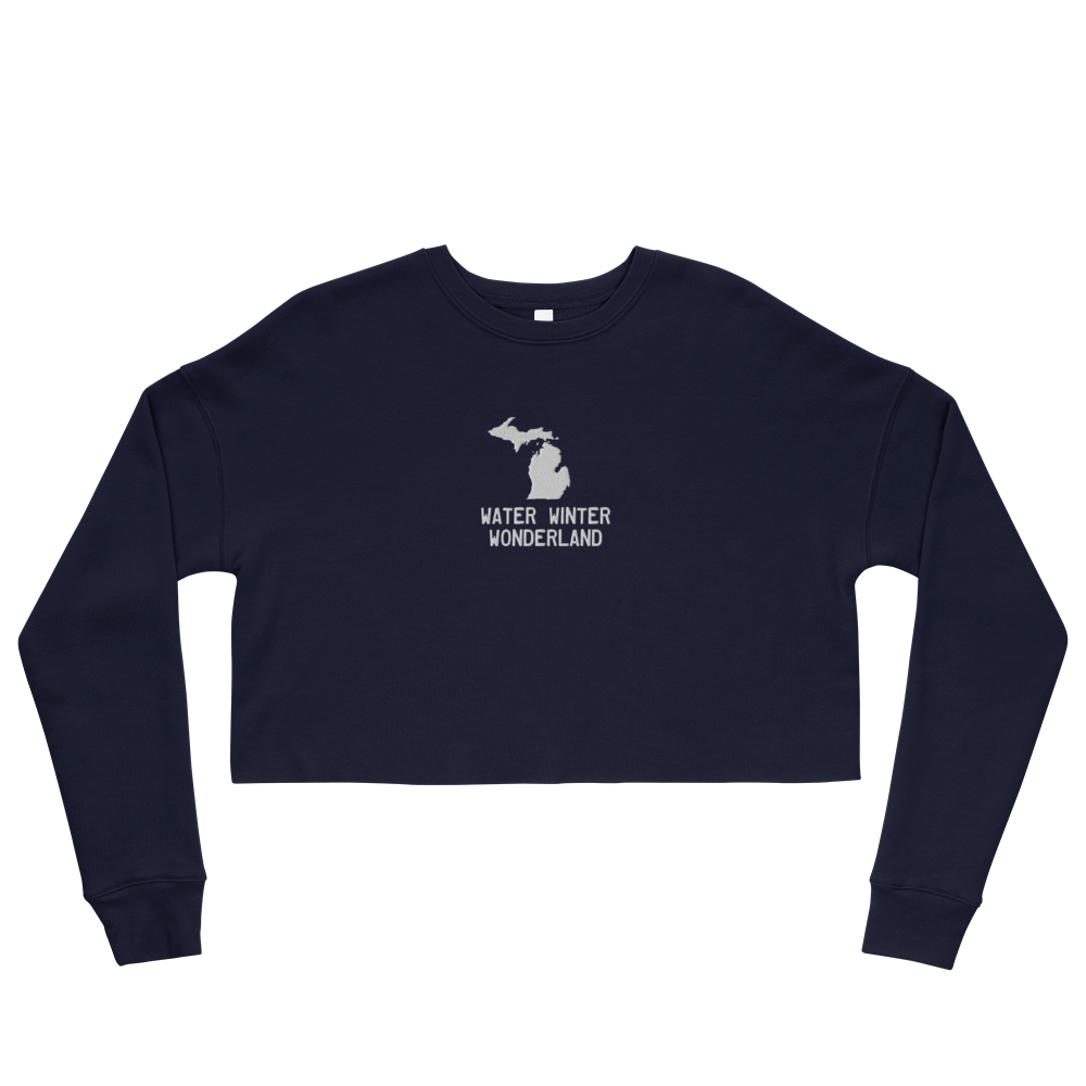 'Water Winter Wonderland' Cropped Sweatshirt | Gold/Navy Embroidery