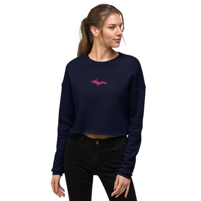 Michigan Upper Peninsula Cropped Sweatshirt (w/ Embroidered Pink UP Outline)