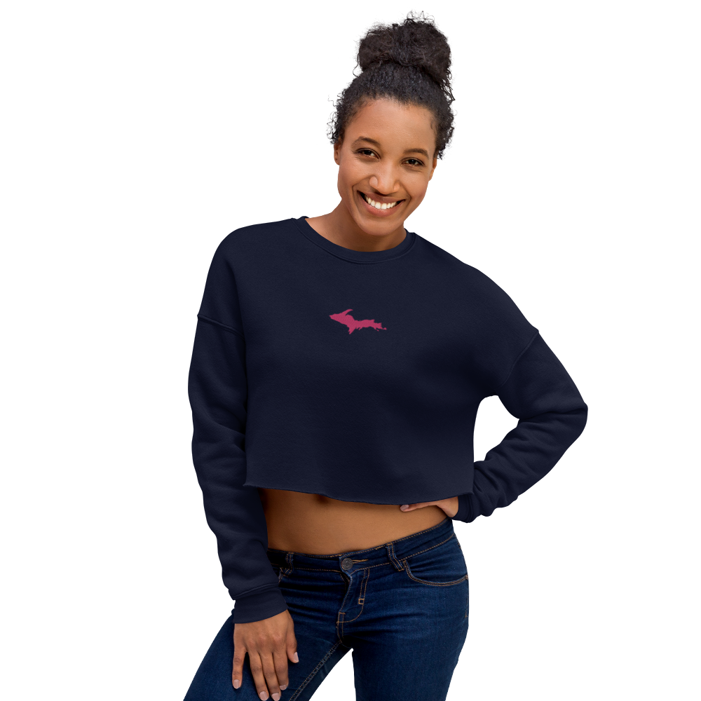 Michigan Upper Peninsula Cropped Sweatshirt (w/ Embroidered Pink UP Outline)