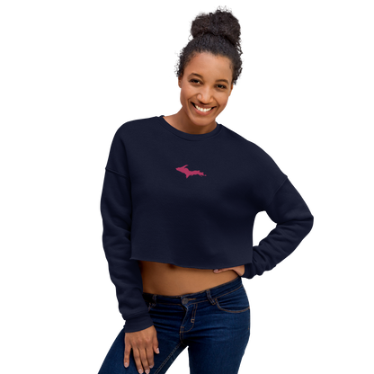 Michigan Upper Peninsula Cropped Sweatshirt (w/ Embroidered Pink UP Outline)