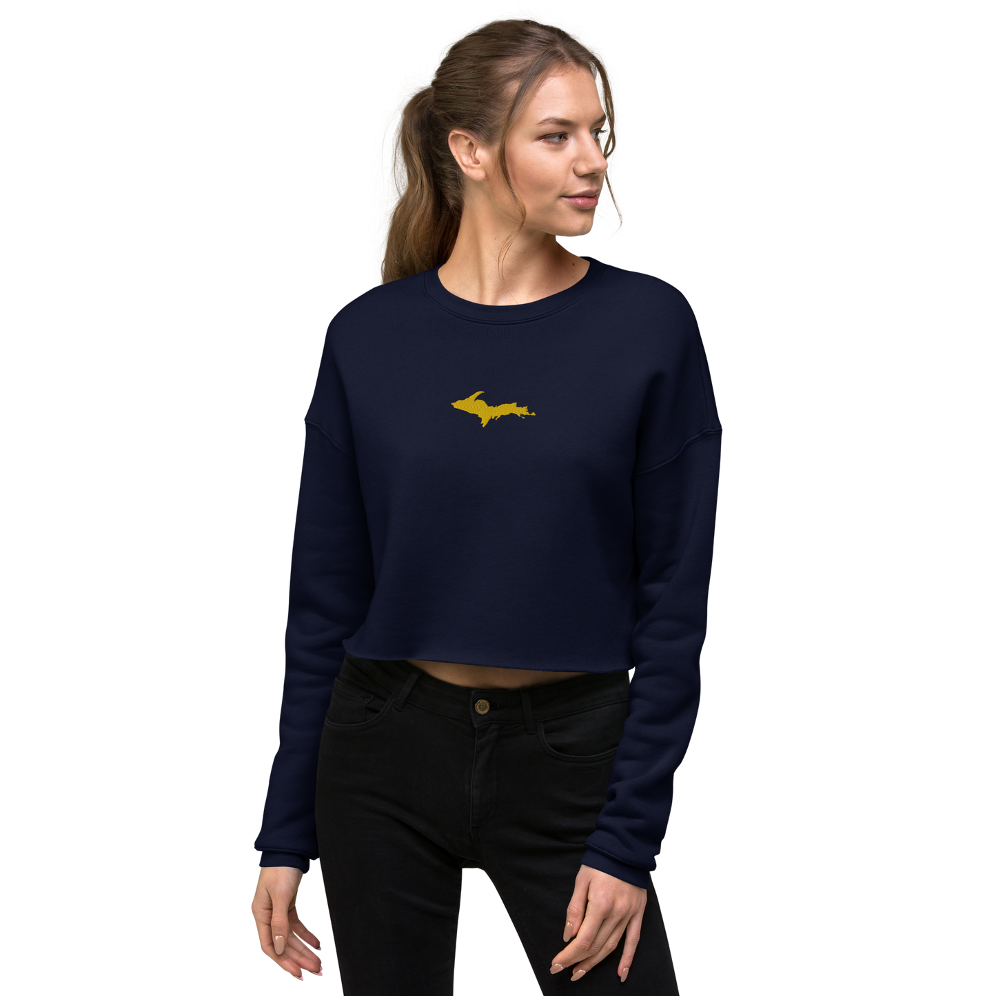 Michigan Upper Peninsula Cropped Sweatshirt (w/ Embroidered Gold UP Outline)