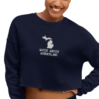 'Water Winter Wonderland' Cropped Sweatshirt | Gold/Navy Embroidery