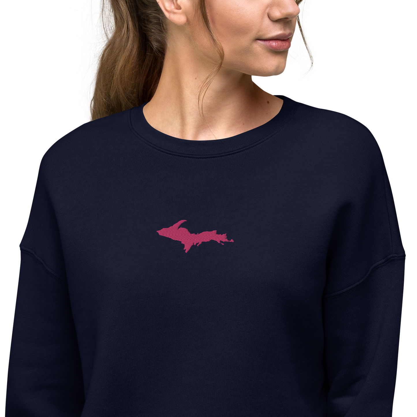 Michigan Upper Peninsula Cropped Sweatshirt (w/ Embroidered Pink UP Outline)