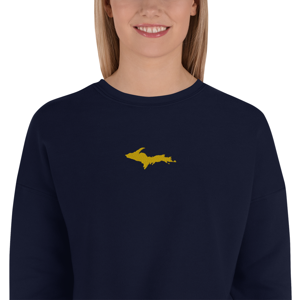 Michigan Upper Peninsula Cropped Sweatshirt (w/ Embroidered Gold UP Outline)