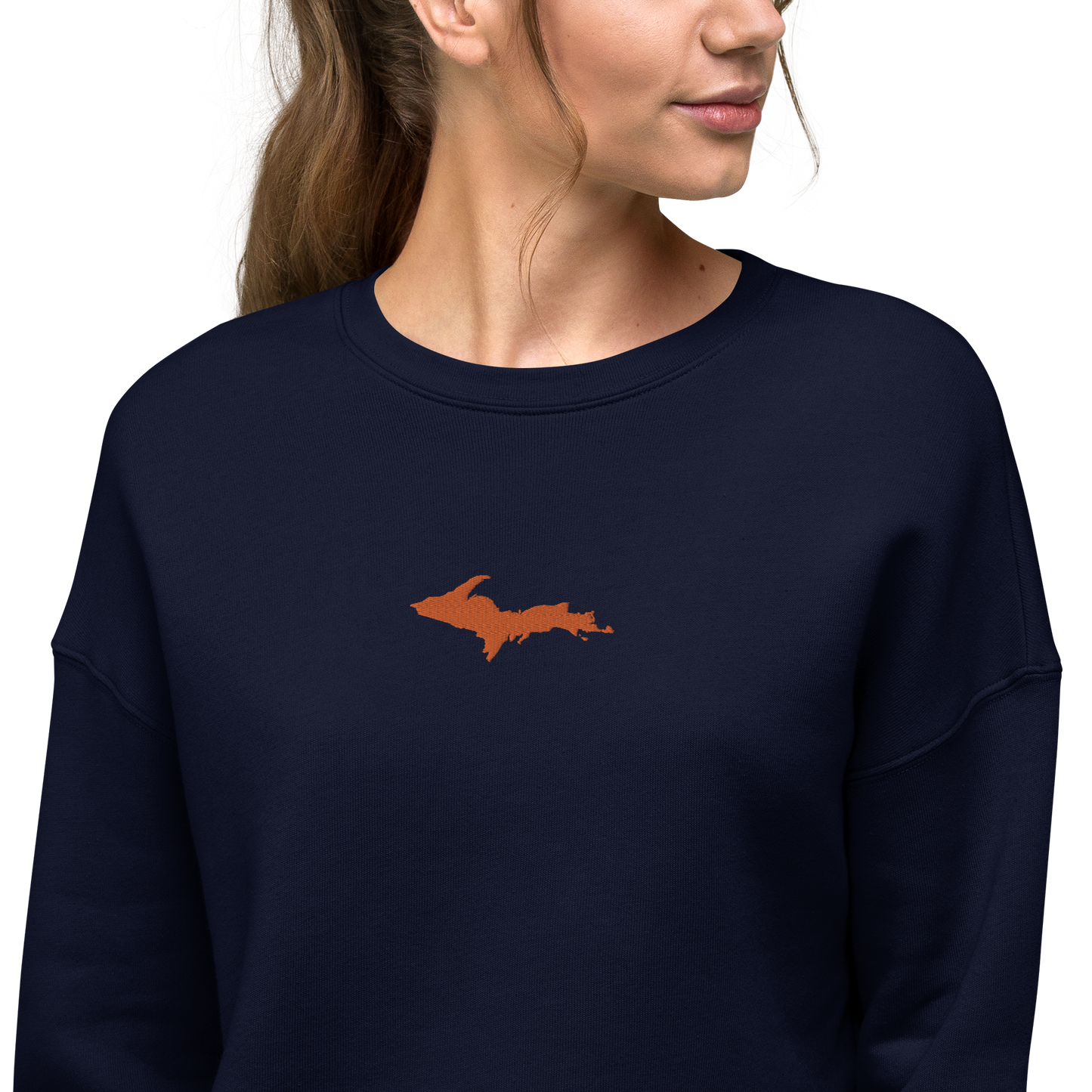 Michigan Upper Peninsula Cropped Sweatshirt (w/ Embroidered Orange UP Outline)