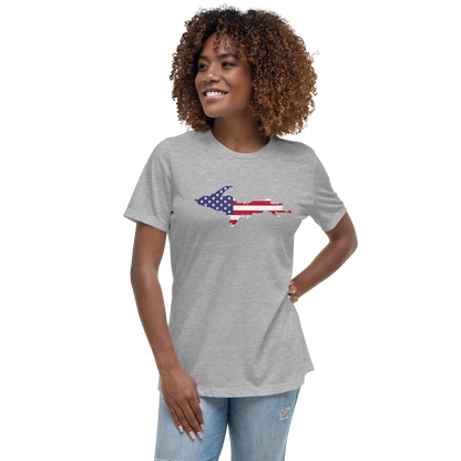 Michigan Upper Peninsula T-Shirt (w/ UP USA Flag Outline) | Women's Relaxed Fit