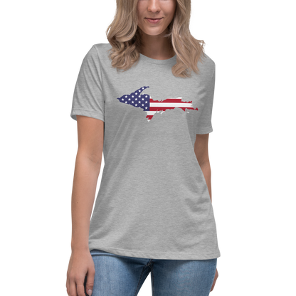 Michigan Upper Peninsula T-Shirt (w/ UP USA Flag Outline) | Women's Relaxed Fit