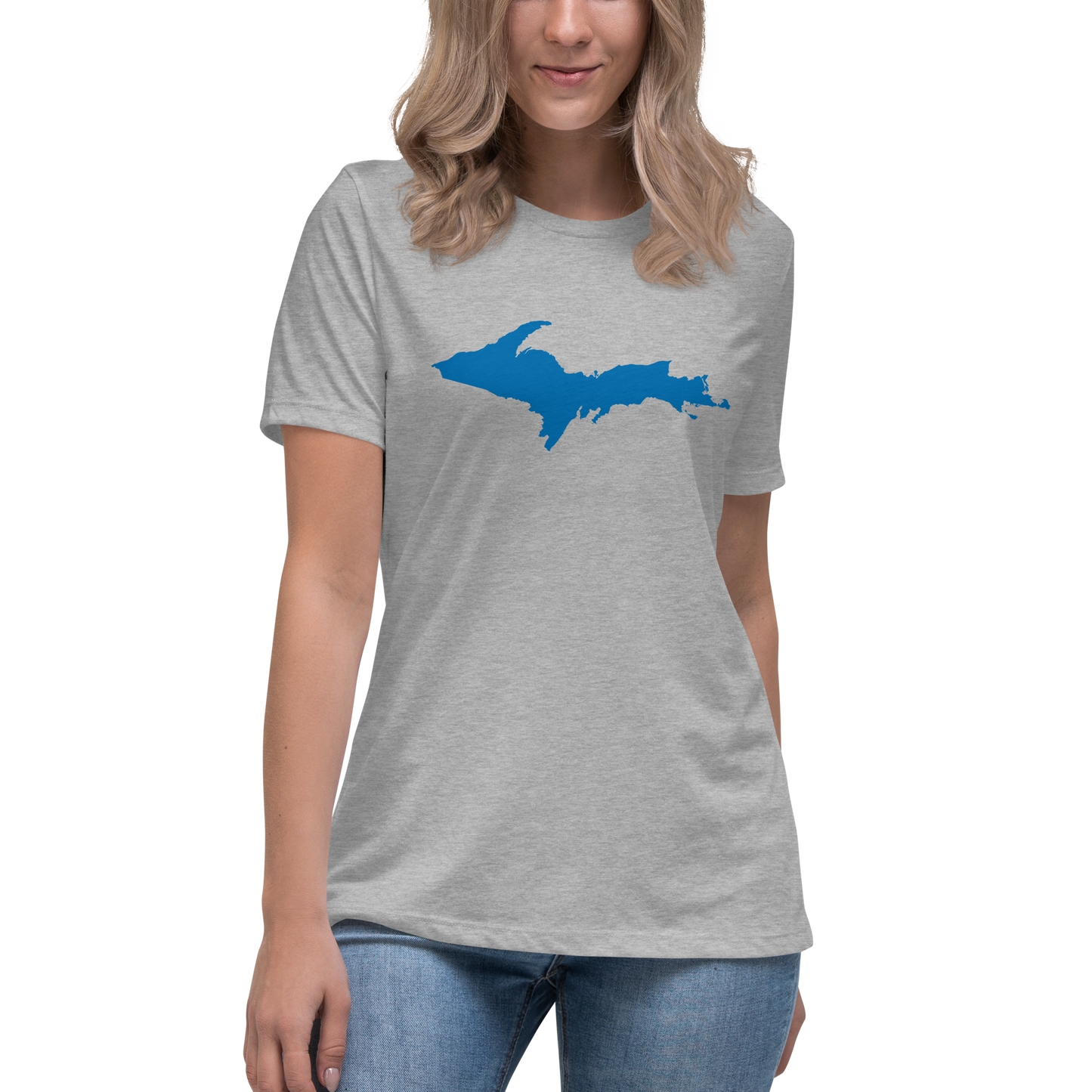 Michigan Upper Peninsula T-Shirt (w/ Azure UP Outline) | Women's Relaxed Fit