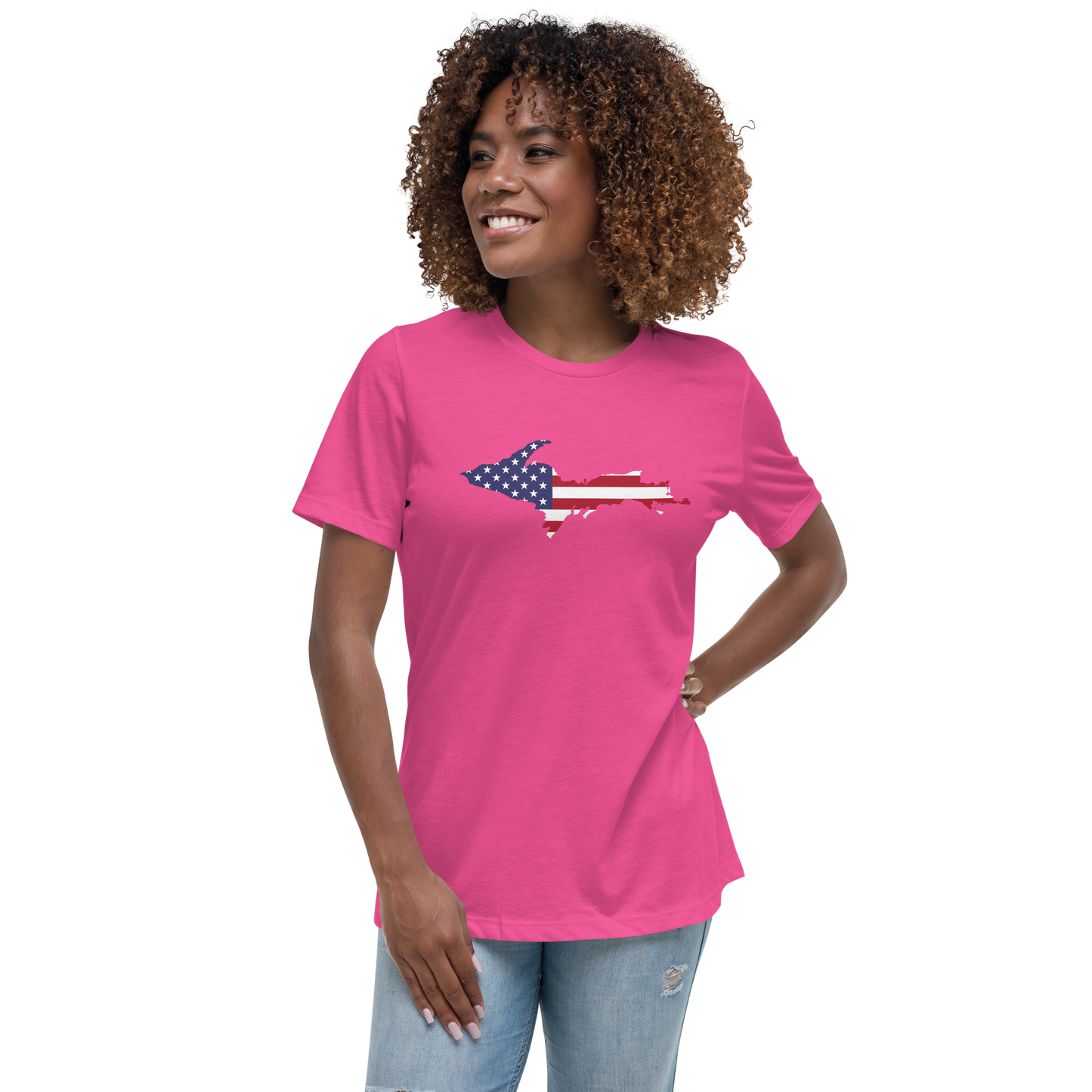 Michigan Upper Peninsula T-Shirt (w/ UP USA Flag Outline) | Women's Relaxed Fit