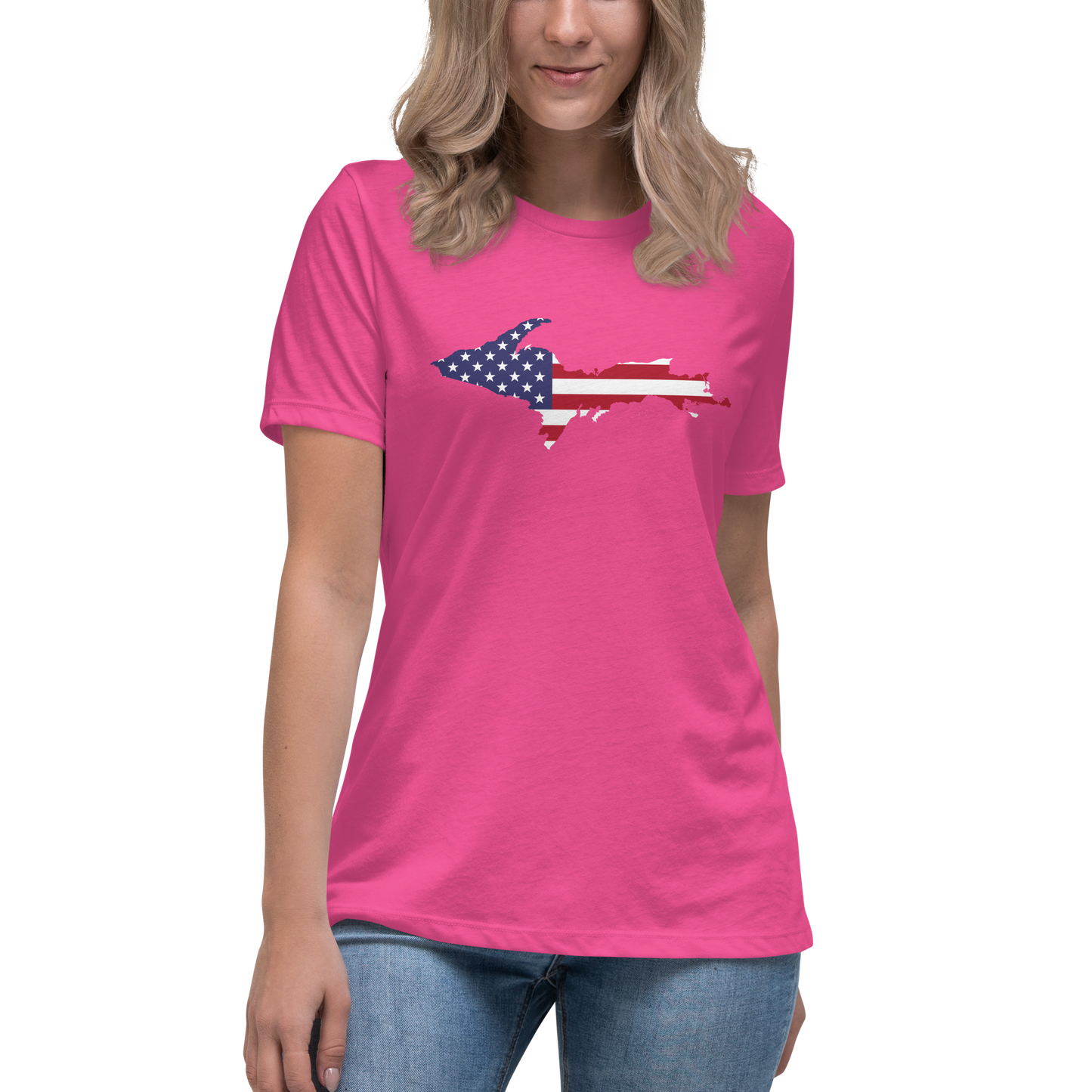 Michigan Upper Peninsula T-Shirt (w/ UP USA Flag Outline) | Women's Relaxed Fit