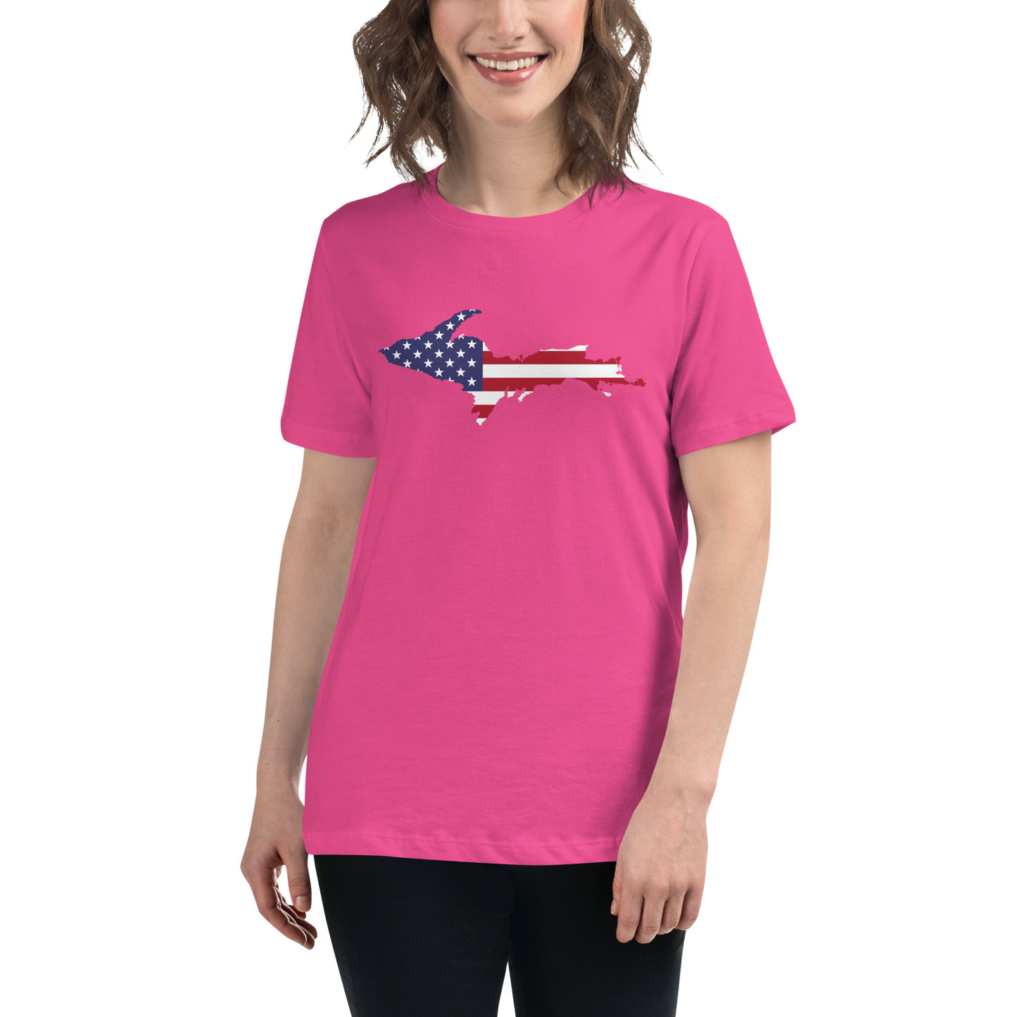 Michigan Upper Peninsula T-Shirt (w/ UP USA Flag Outline) | Women's Relaxed Fit