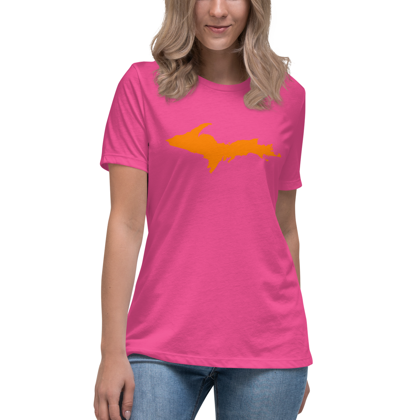 Michigan Upper Peninsula T-Shirts (w/ Orange UP Outline) | Women's Relaxed Fit