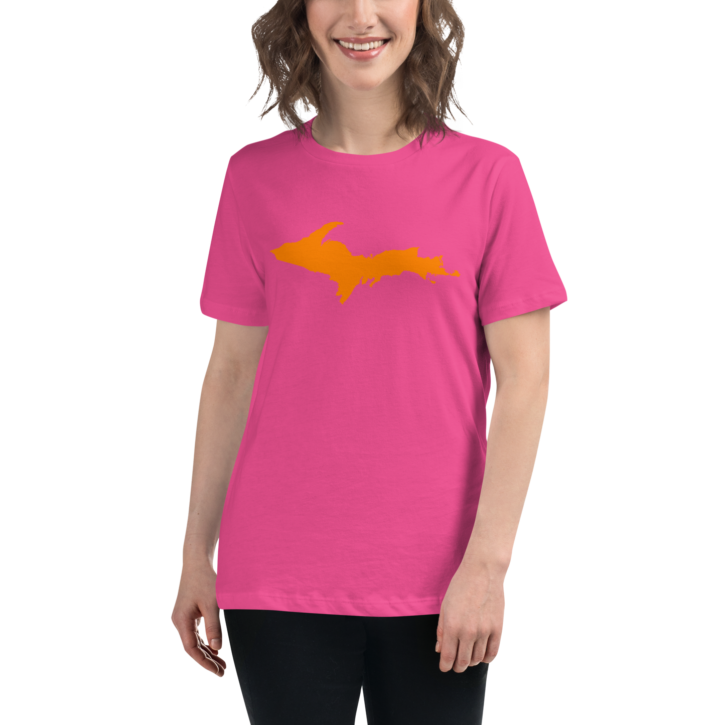 Michigan Upper Peninsula T-Shirts (w/ Orange UP Outline) | Women's Relaxed Fit