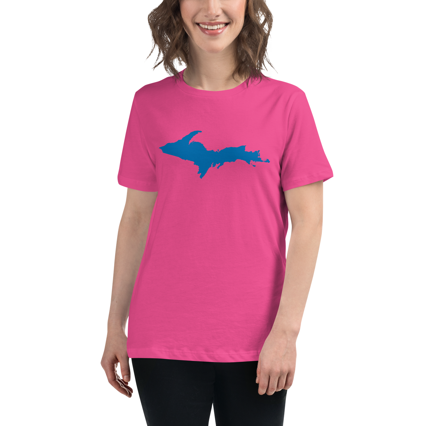 Michigan Upper Peninsula T-Shirt (w/ Azure UP Outline) | Women's Relaxed Fit