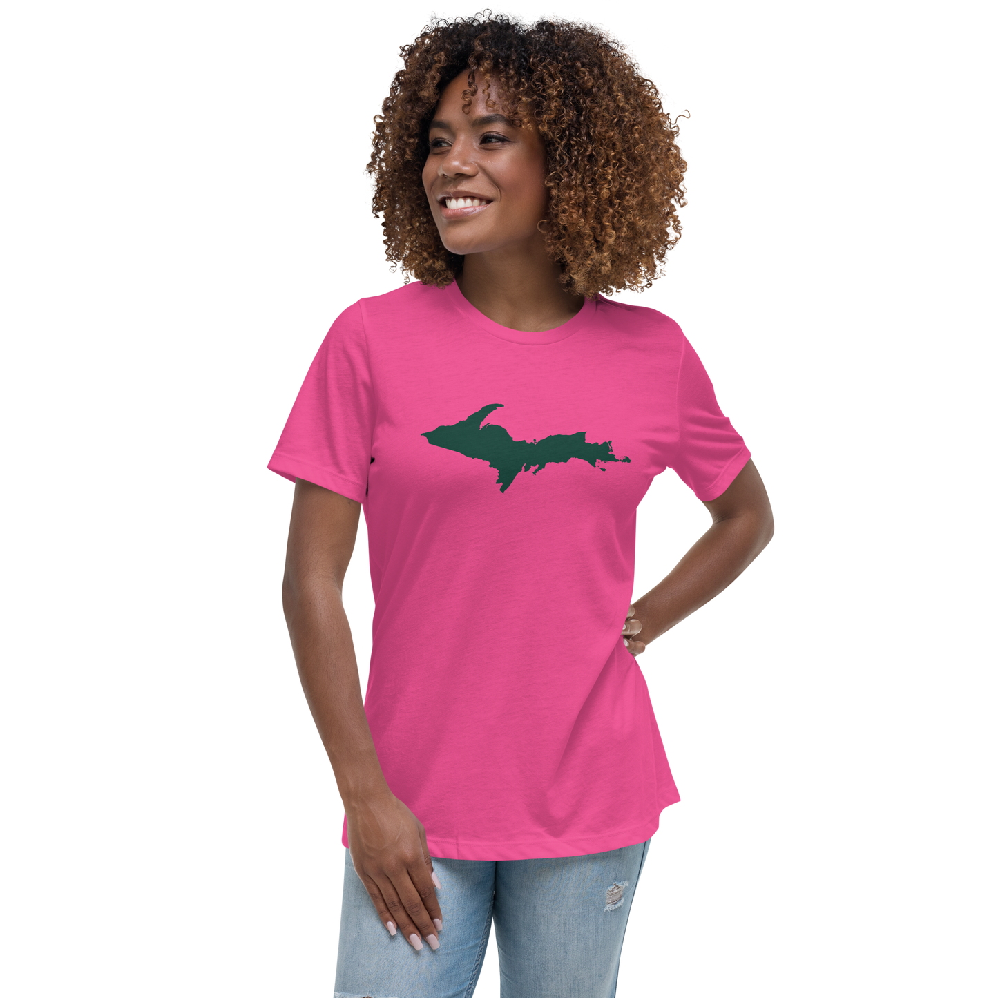 Michigan Upper Peninsula T-Shirt (w/ Green UP Outline) | Women's Relaxed Fit