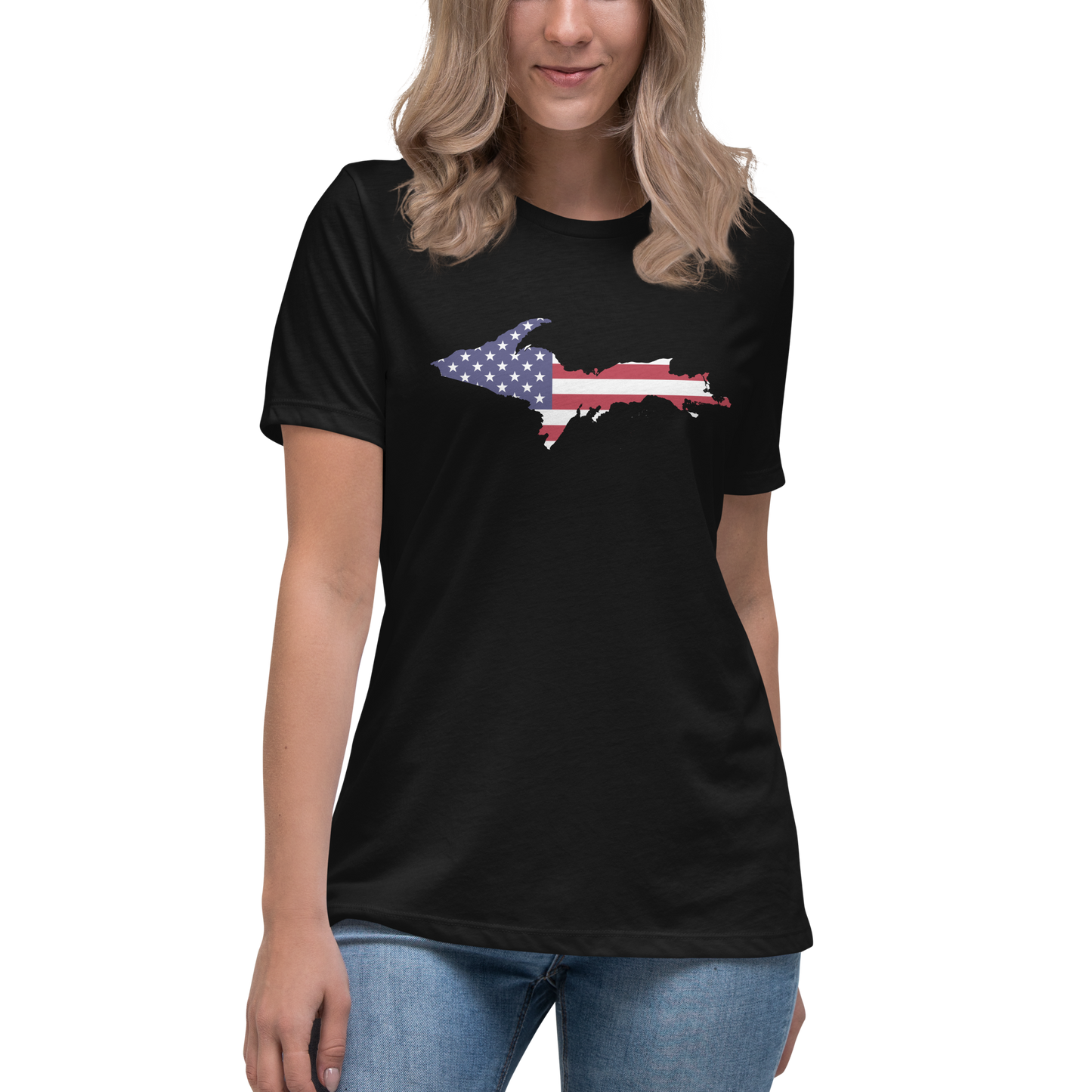 Michigan Upper Peninsula T-Shirt (w/ UP USA Flag Outline) | Women's Relaxed Fit