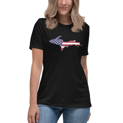 Michigan Upper Peninsula T-Shirt (w/ UP USA Flag Outline) | Women's Relaxed Fit