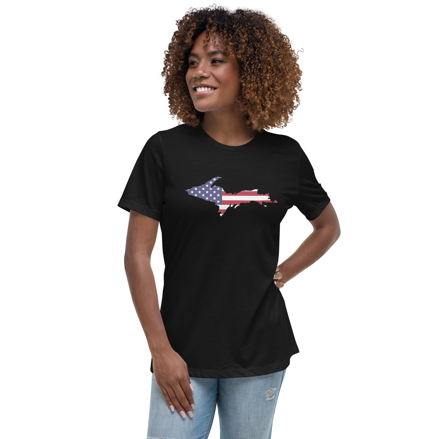 Michigan Upper Peninsula T-Shirt (w/ UP USA Flag Outline) | Women's Relaxed Fit