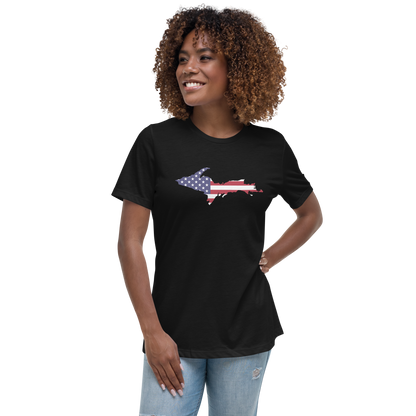 Michigan Upper Peninsula T-Shirt (w/ UP USA Flag Outline) | Women's Relaxed Fit