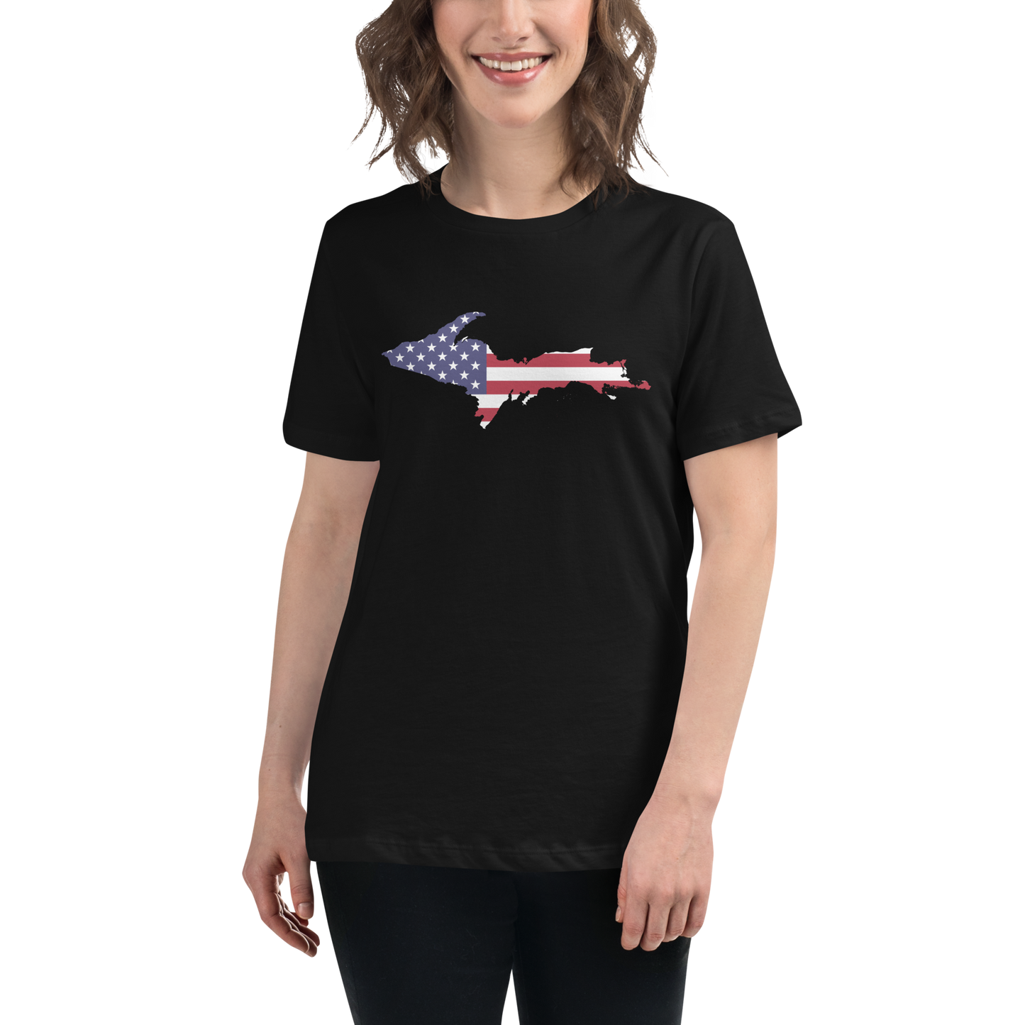 Michigan Upper Peninsula T-Shirt (w/ UP USA Flag Outline) | Women's Relaxed Fit