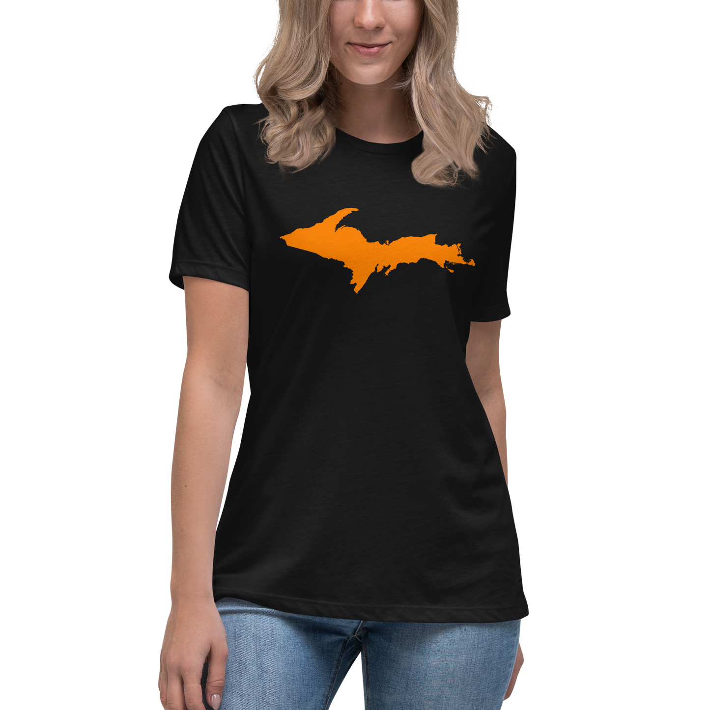 Michigan Upper Peninsula T-Shirts (w/ Orange UP Outline) | Women's Relaxed Fit