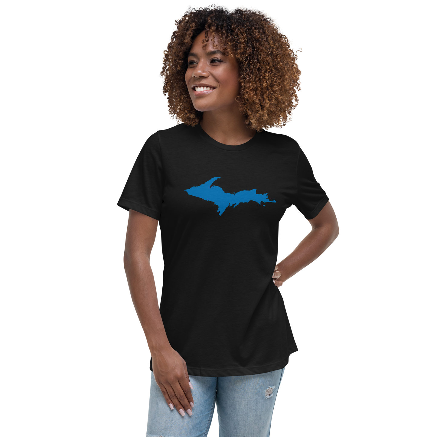 Michigan Upper Peninsula T-Shirt (w/ Azure UP Outline) | Women's Relaxed Fit