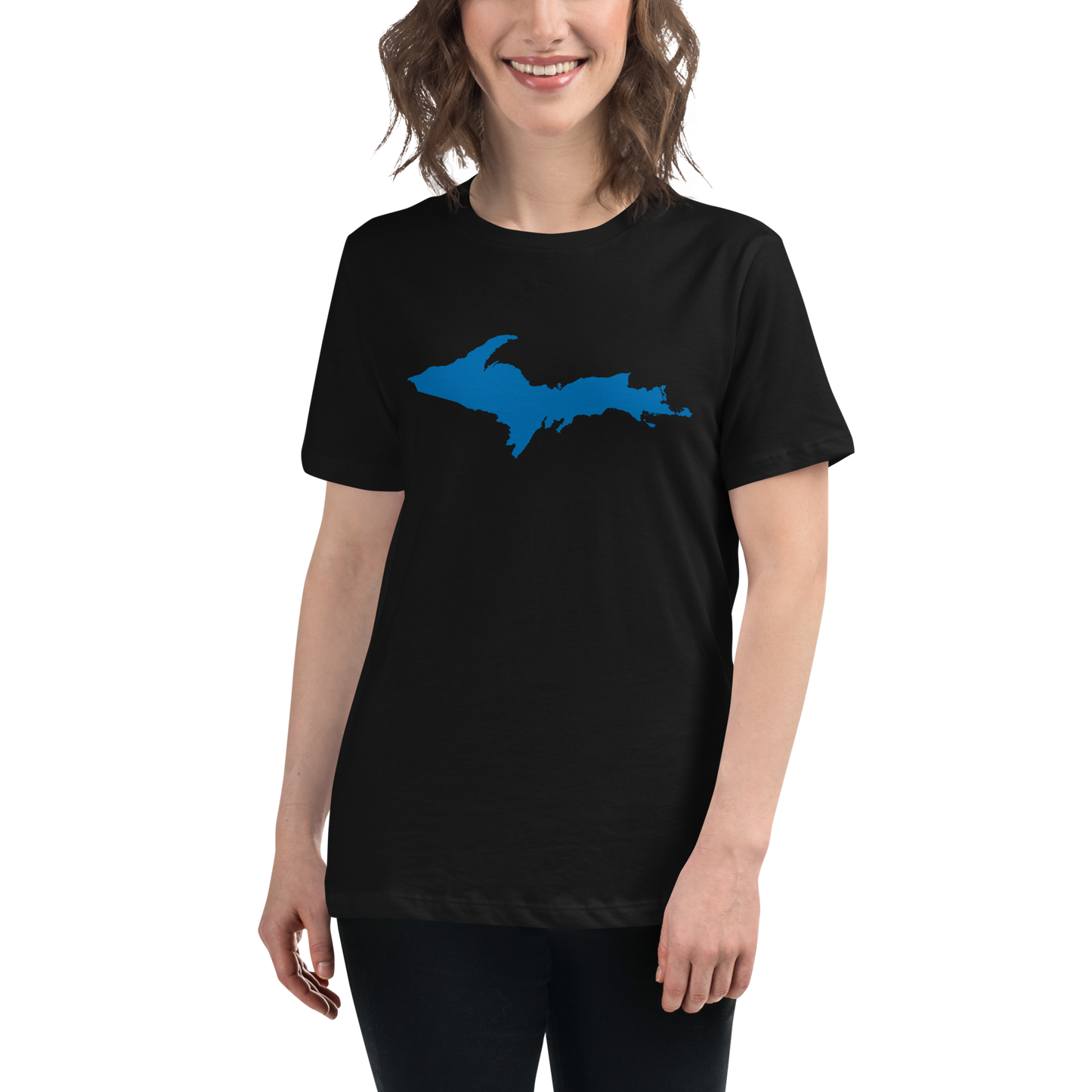 Michigan Upper Peninsula T-Shirt (w/ Azure UP Outline) | Women's Relaxed Fit