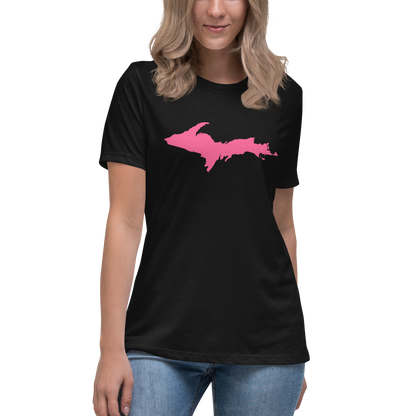 Michigan Upper Peninsula T-Shirt (w/ Pink UP Outline) | Women's Relaxed Fit