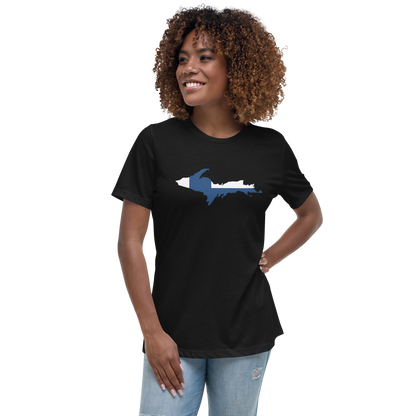 Michigan Upper Peninsula T-Shirt (w/ UP Finland Flag Outline) | Women's Relaxed Fit