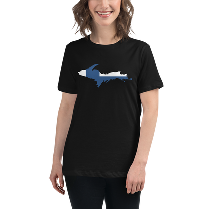 Michigan Upper Peninsula T-Shirt (w/ UP Finland Flag Outline) | Women's Relaxed Fit