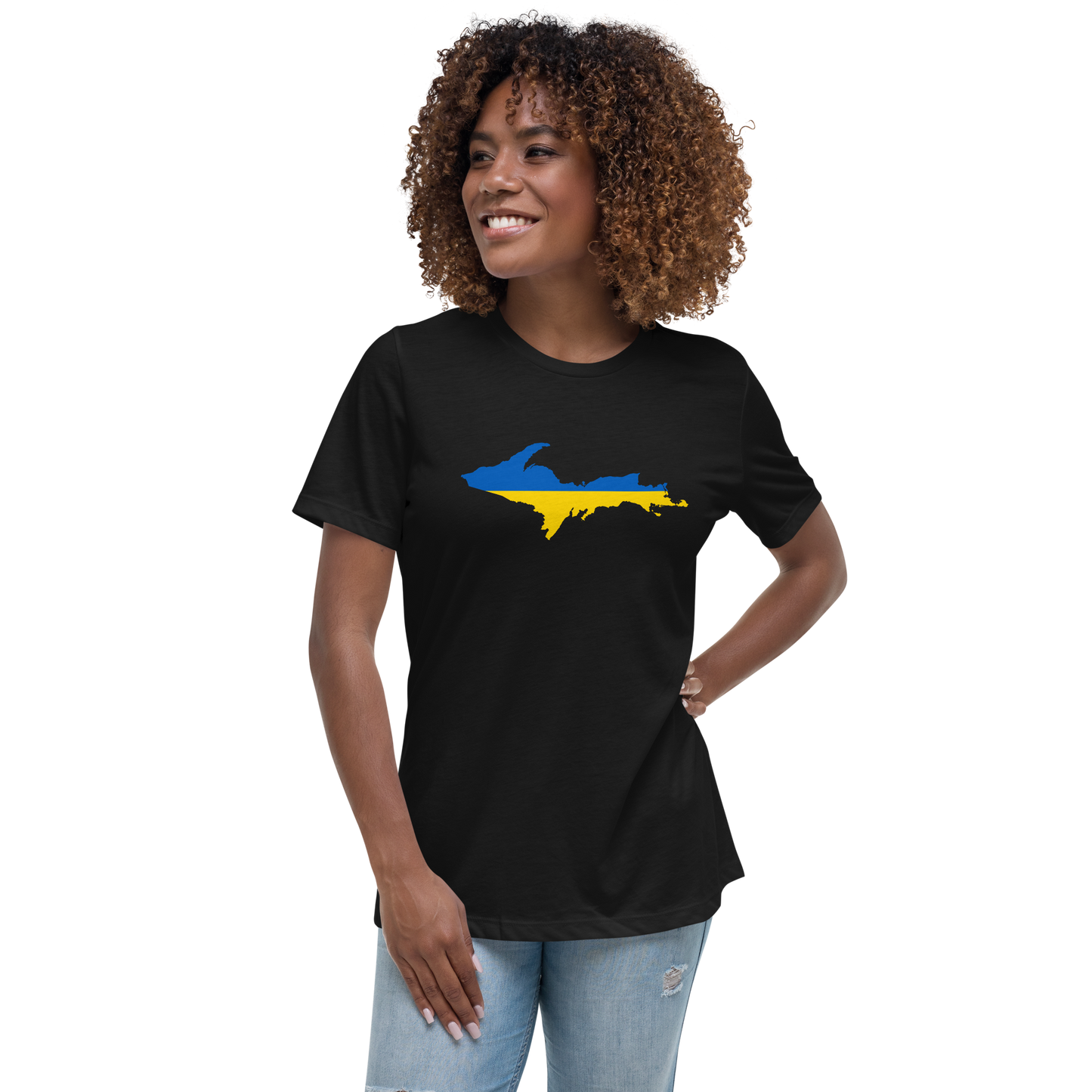 Michigan Upper Peninsula T-Shirt (w/ UP Ukraine Flag Outline) | Women's Relaxed Fit