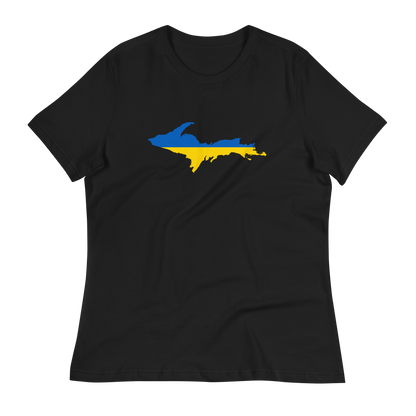 Michigan Upper Peninsula T-Shirt (w/ UP Ukraine Flag Outline) | Women's Relaxed Fit