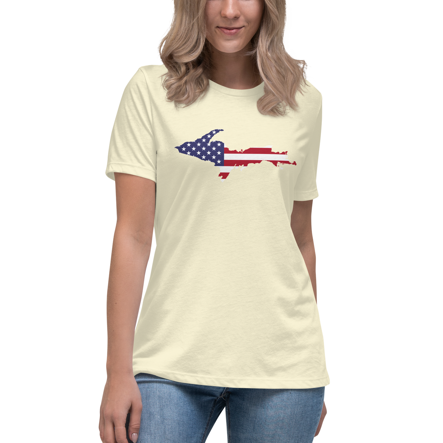 Michigan Upper Peninsula T-Shirt (w/ UP USA Flag Outline) | Women's Relaxed Fit