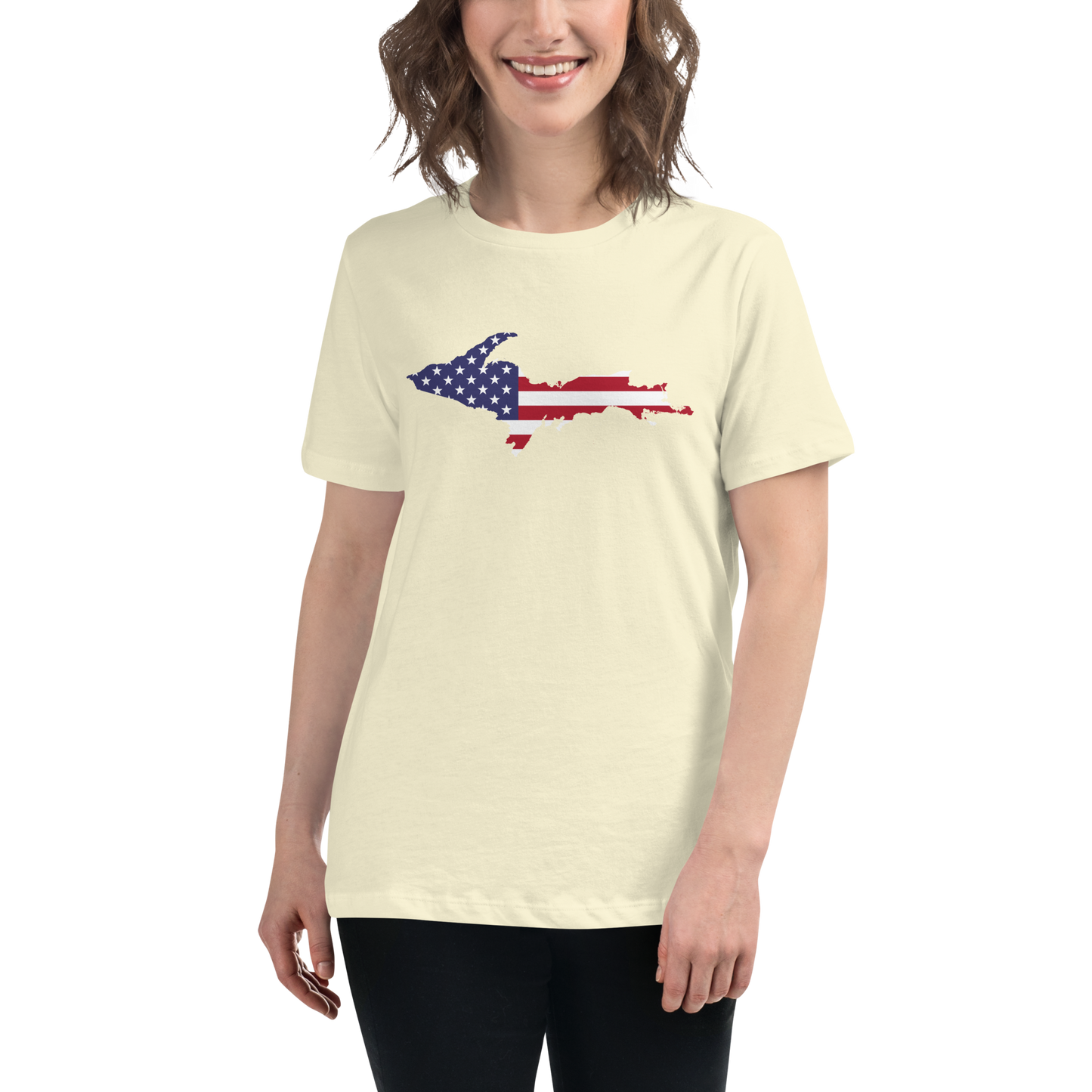 Michigan Upper Peninsula T-Shirt (w/ UP USA Flag Outline) | Women's Relaxed Fit