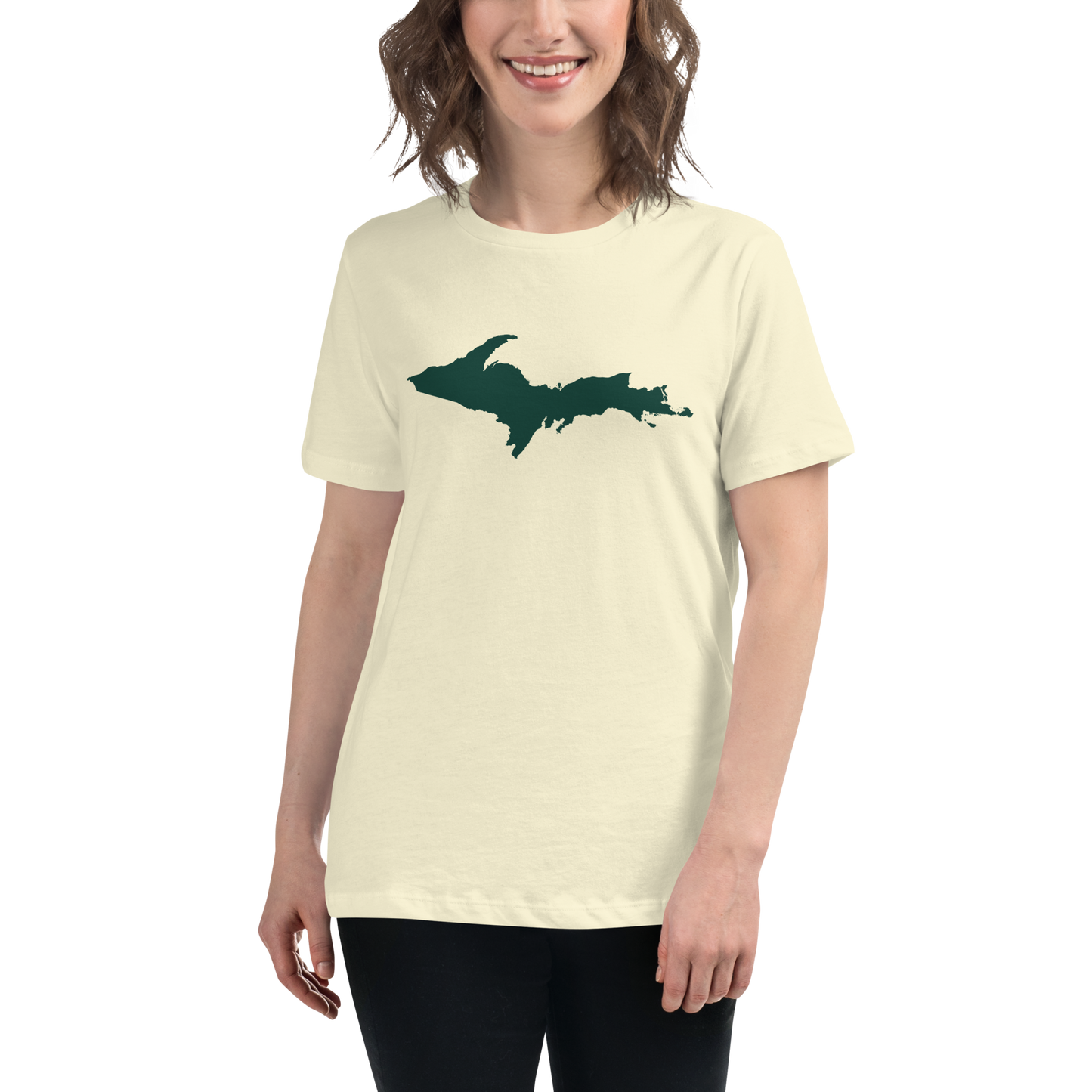 Michigan Upper Peninsula T-Shirt (w/ Green UP Outline) | Women's Relaxed Fit