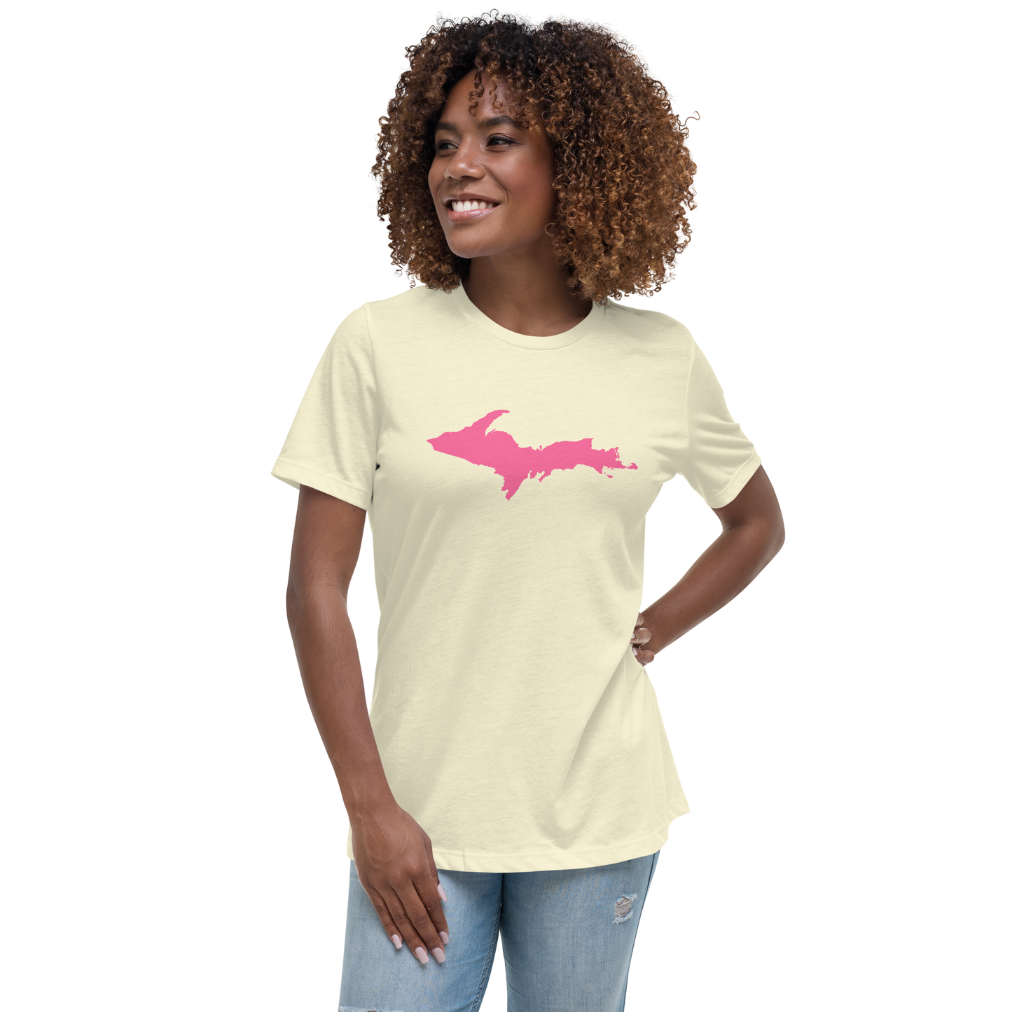 Michigan Upper Peninsula T-Shirt (w/ Pink UP Outline) | Women's Relaxed Fit