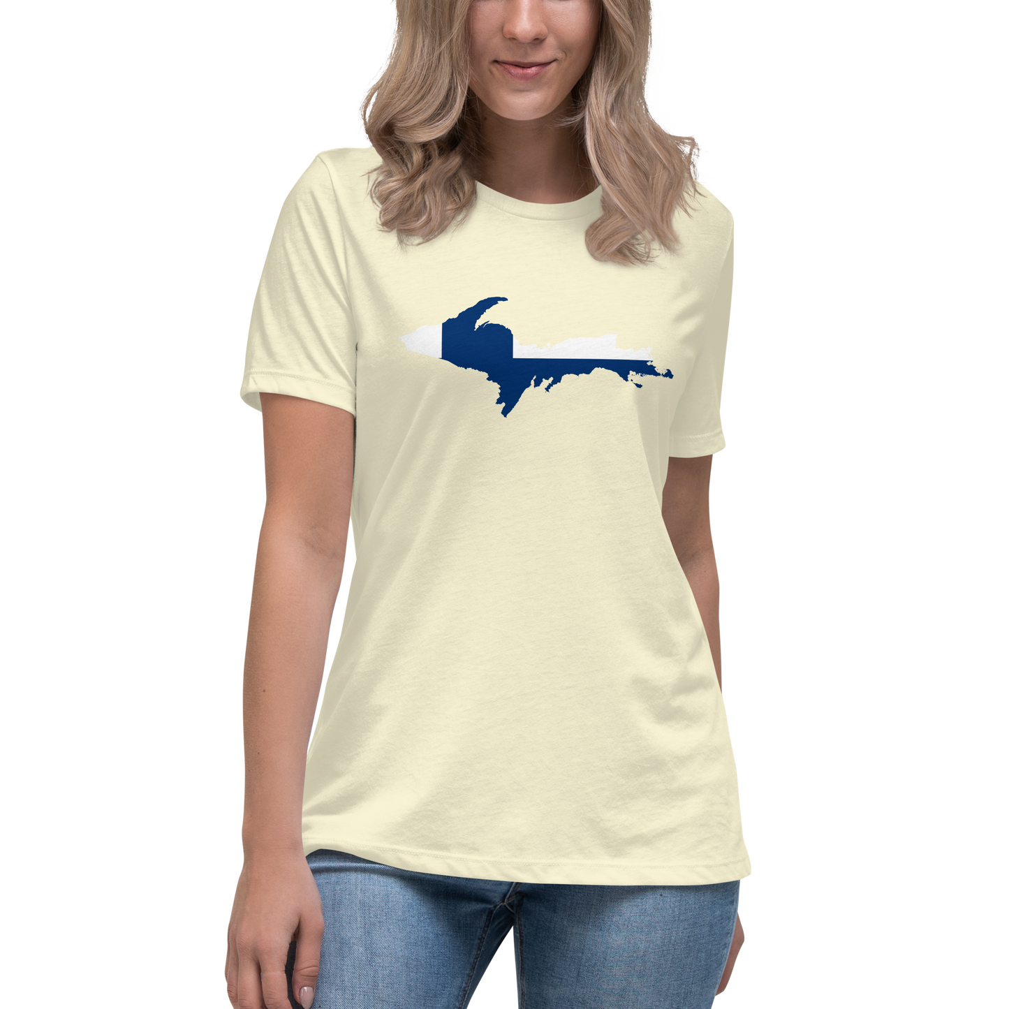 Michigan Upper Peninsula T-Shirt (w/ UP Finland Flag Outline) | Women's Relaxed Fit