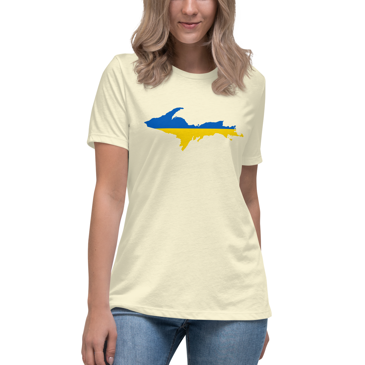 Michigan Upper Peninsula T-Shirt (w/ UP Ukraine Flag Outline) | Women's Relaxed Fit