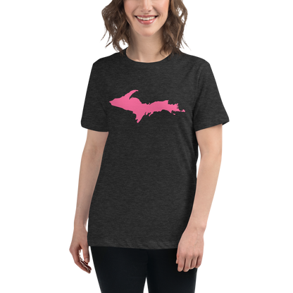 Michigan Upper Peninsula T-Shirt (w/ Pink UP Outline) | Women's Relaxed Fit