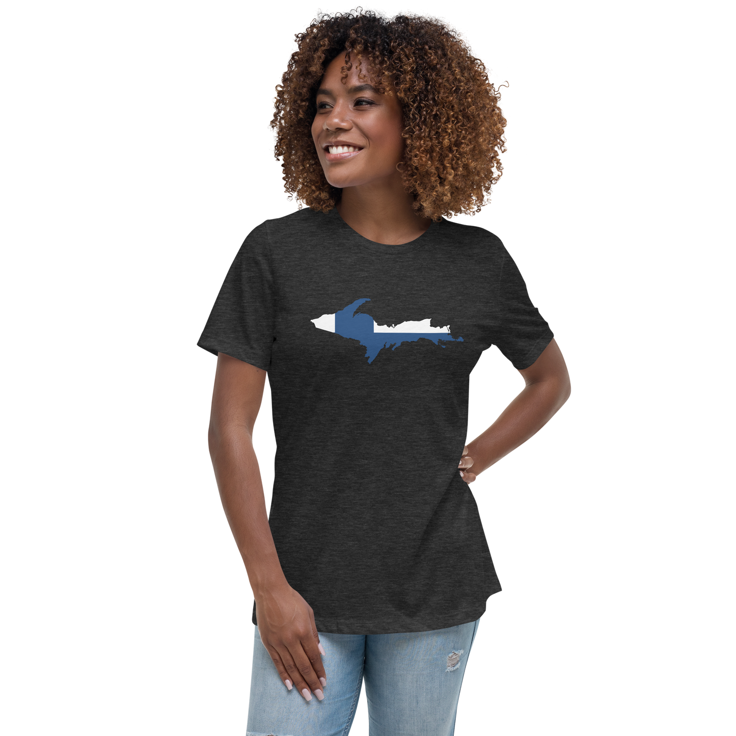 Michigan Upper Peninsula T-Shirt (w/ UP Finland Flag Outline) | Women's Relaxed Fit