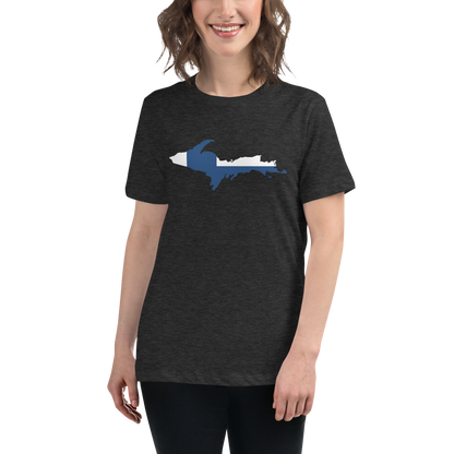 Michigan Upper Peninsula T-Shirt (w/ UP Finland Flag Outline) | Women's Relaxed Fit