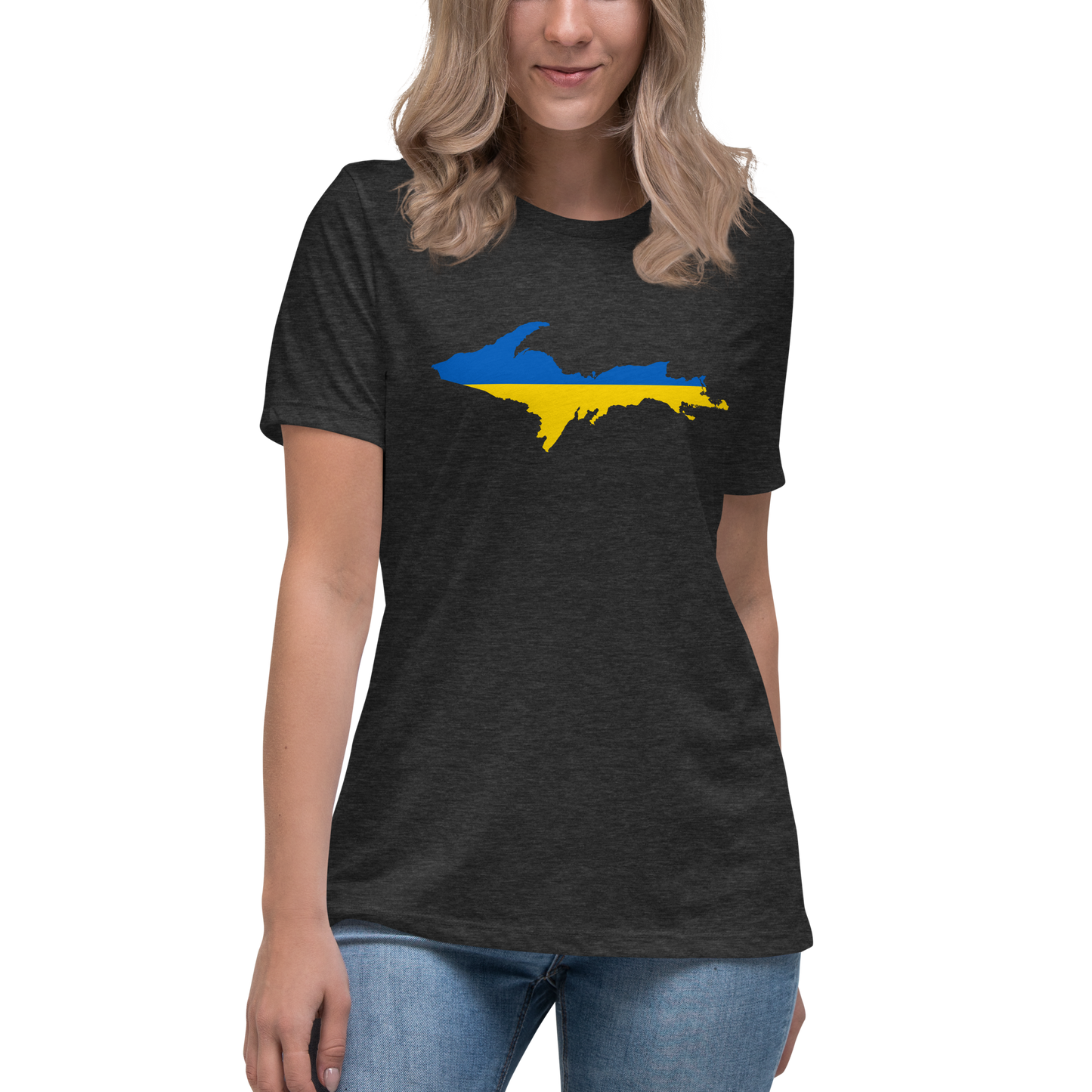 Michigan Upper Peninsula T-Shirt (w/ UP Ukraine Flag Outline) | Women's Relaxed Fit