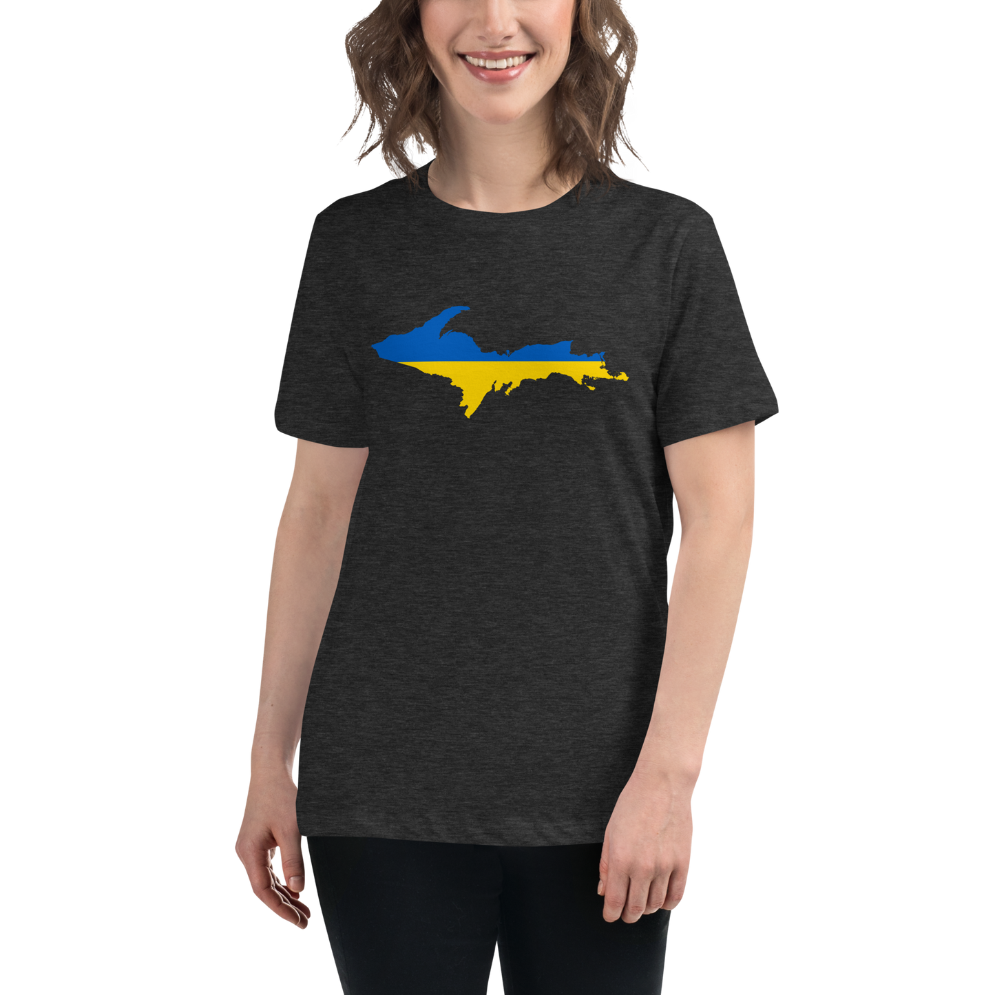 Michigan Upper Peninsula T-Shirt (w/ UP Ukraine Flag Outline) | Women's Relaxed Fit