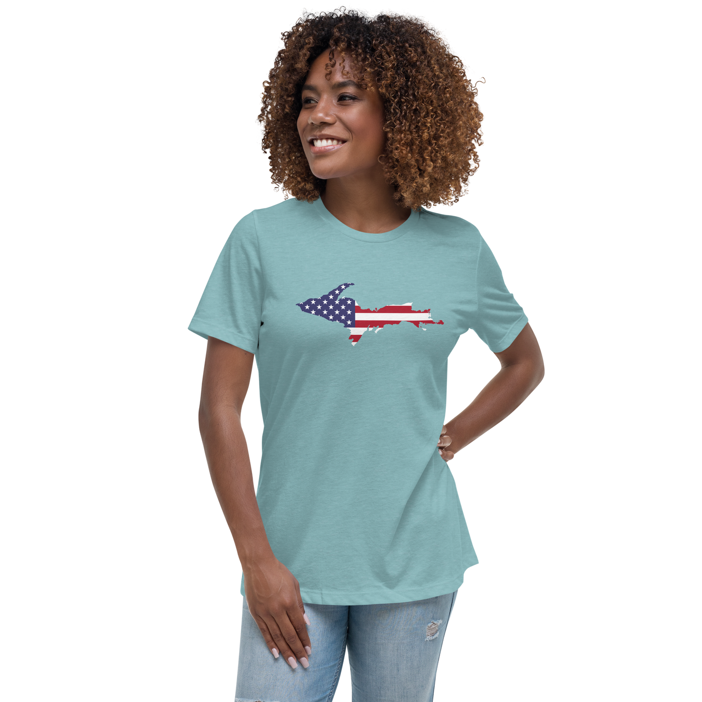 Michigan Upper Peninsula T-Shirt (w/ UP USA Flag Outline) | Women's Relaxed Fit