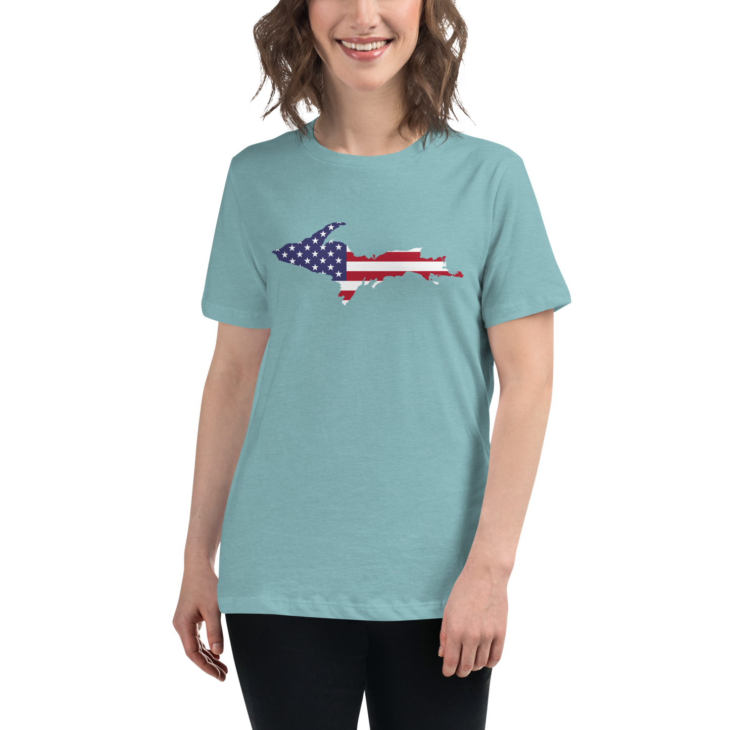 Michigan Upper Peninsula T-Shirt (w/ UP USA Flag Outline) | Women's Relaxed Fit